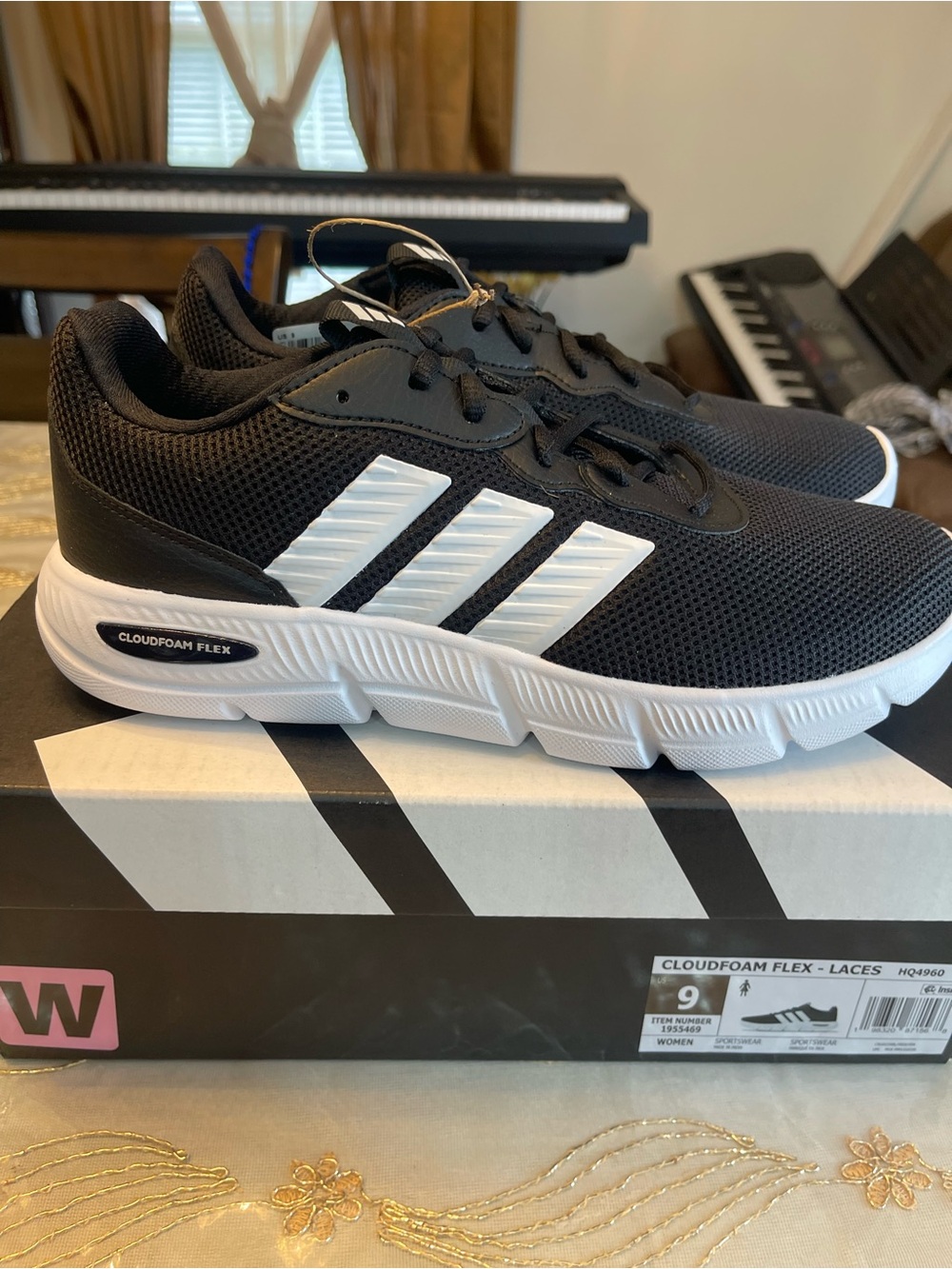 adidas Black and White Cloudfoam Flex Lace-Up Sneakers